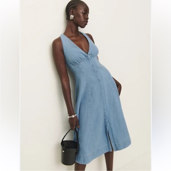 New Reformation Sebastian Denim Midi Dress - Picture 2 of 9